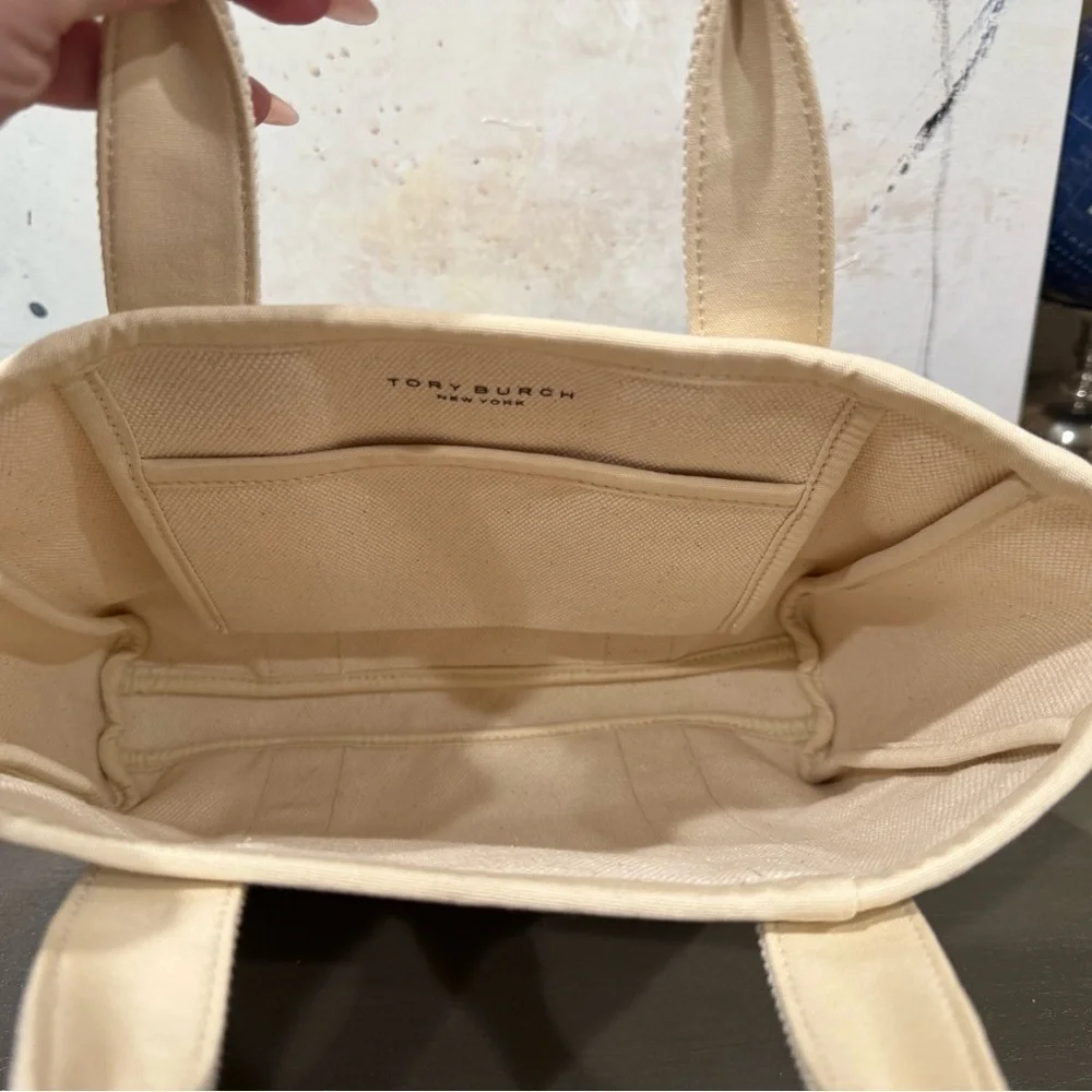 NEW!! Tory Burch Small Mercer Street Tote Canvas Ivory Logo  Authenticated